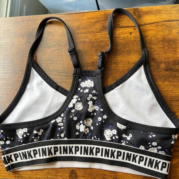 Victoria's Secret PINK Black Red White Floral Bra Racerback XS Bralette - Picture 3 of 7